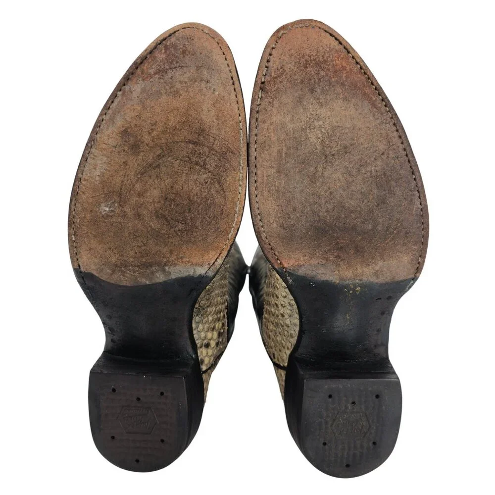 Vintage Exotic Tony Lama Python Snakeskin Men's 9 Brown Cowboy Western Boots USA - Picture 4 of 16